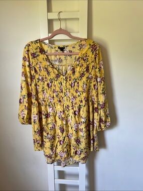 torrid Yellow Floral Smocked Tunic Top